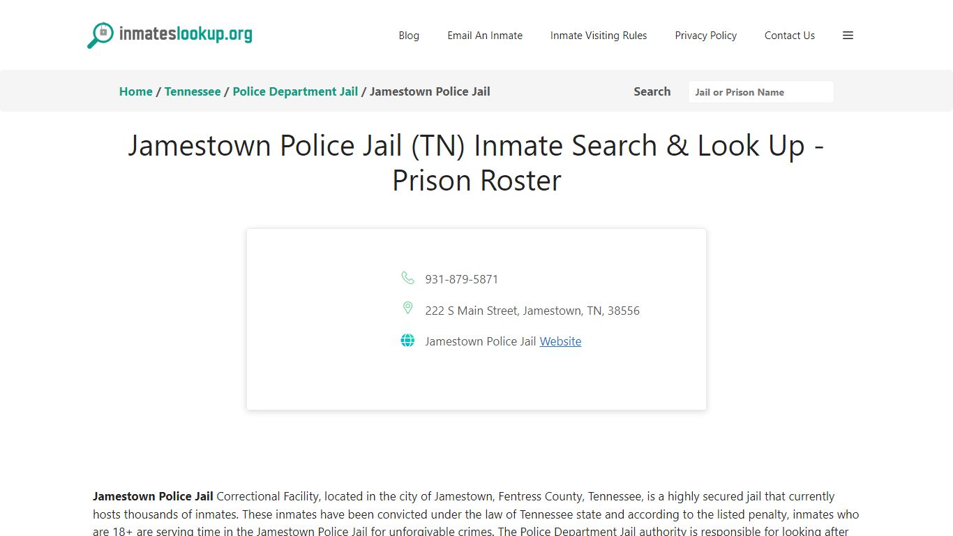 Jamestown Police Jail (TN) Inmate Search & Look Up - Prison Roster