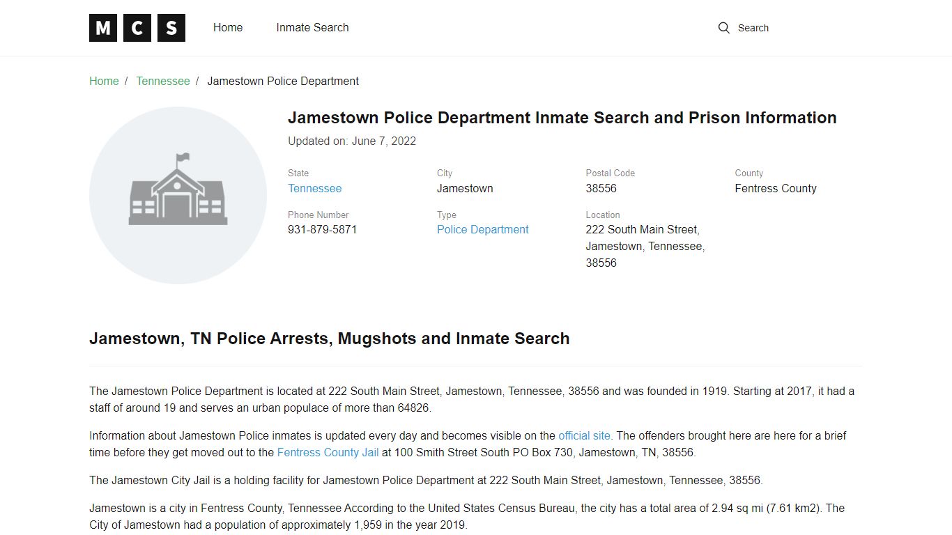 Jamestown Police Department Inmate Search and Prison Information